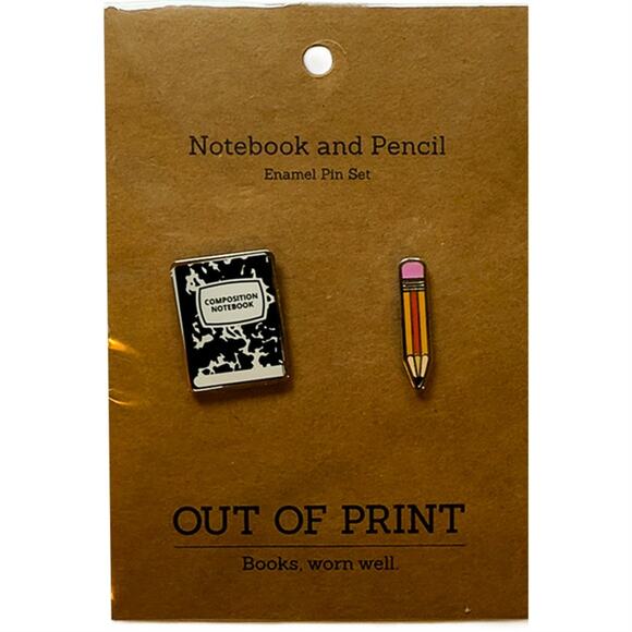 Out of Print Brand Enamel Pin Set: Notepad & Pencil Gift for Writers New - Picture 2 of 6